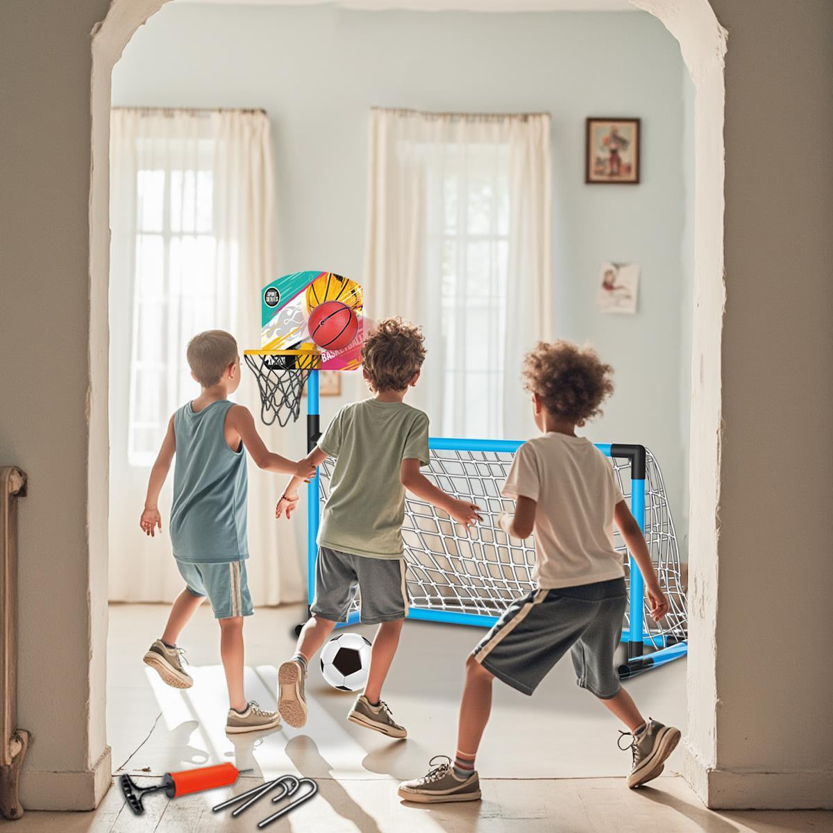 Football Goal Basketball Hoop Stand 2In1 Sports Kids Soccer Portable Fun Games
