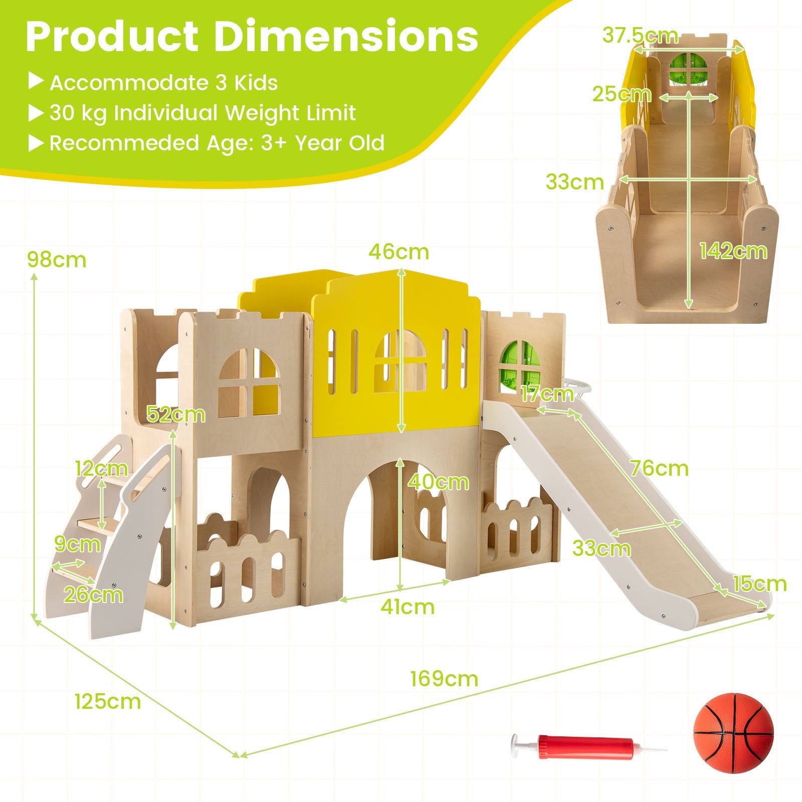 7-In-1 Toddler Slide Set with Ladder and Long Aisle Wooden Playground