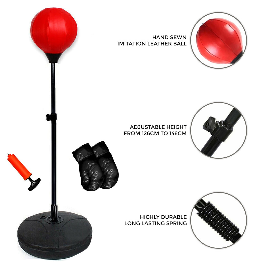 PUNCH BALL BAG GLOVES SET FREE STANDING HEIGHT ADJUSTABLE ADULT SPORTS Xmas Gift