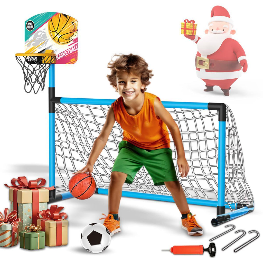 Football Goal Basketball Hoop Stand 2In1 Sports Kids Soccer Portable Fun Games