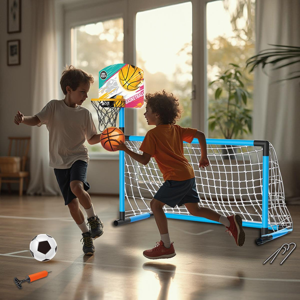 Football Goal Basketball Hoop Stand 2In1 Sports Kids Soccer Portable Fun Games