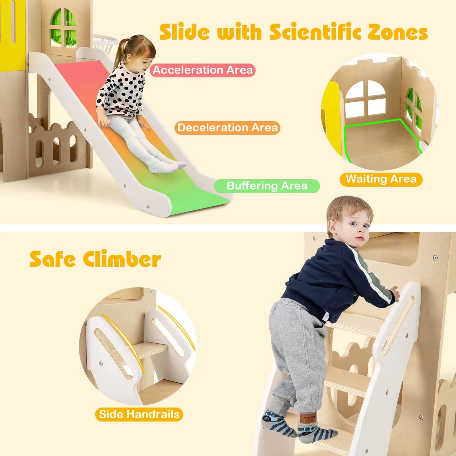 7-In-1 Toddler Slide Set with Ladder and Long Aisle Wooden Playground