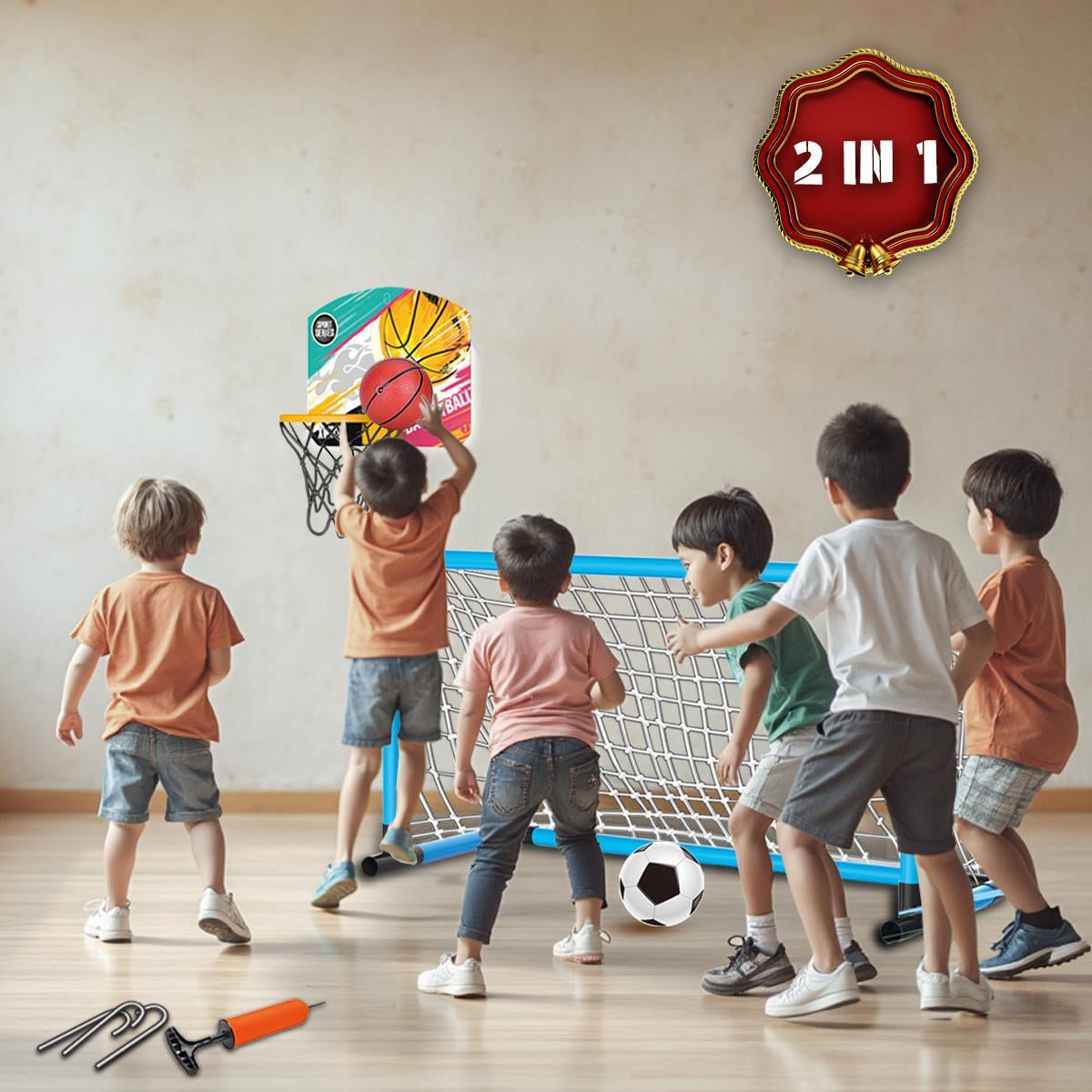 Football Goal Basketball Hoop Stand 2In1 Sports Kids Soccer Portable Fun Games