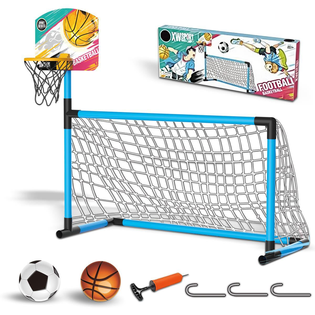 Football Goal Basketball Hoop Stand 2In1 Sports Kids Soccer Portable Fun Games