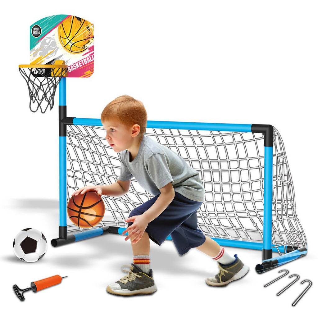 Football Goal Basketball Hoop Stand 2In1 Sports Kids Soccer Portable Fun Games