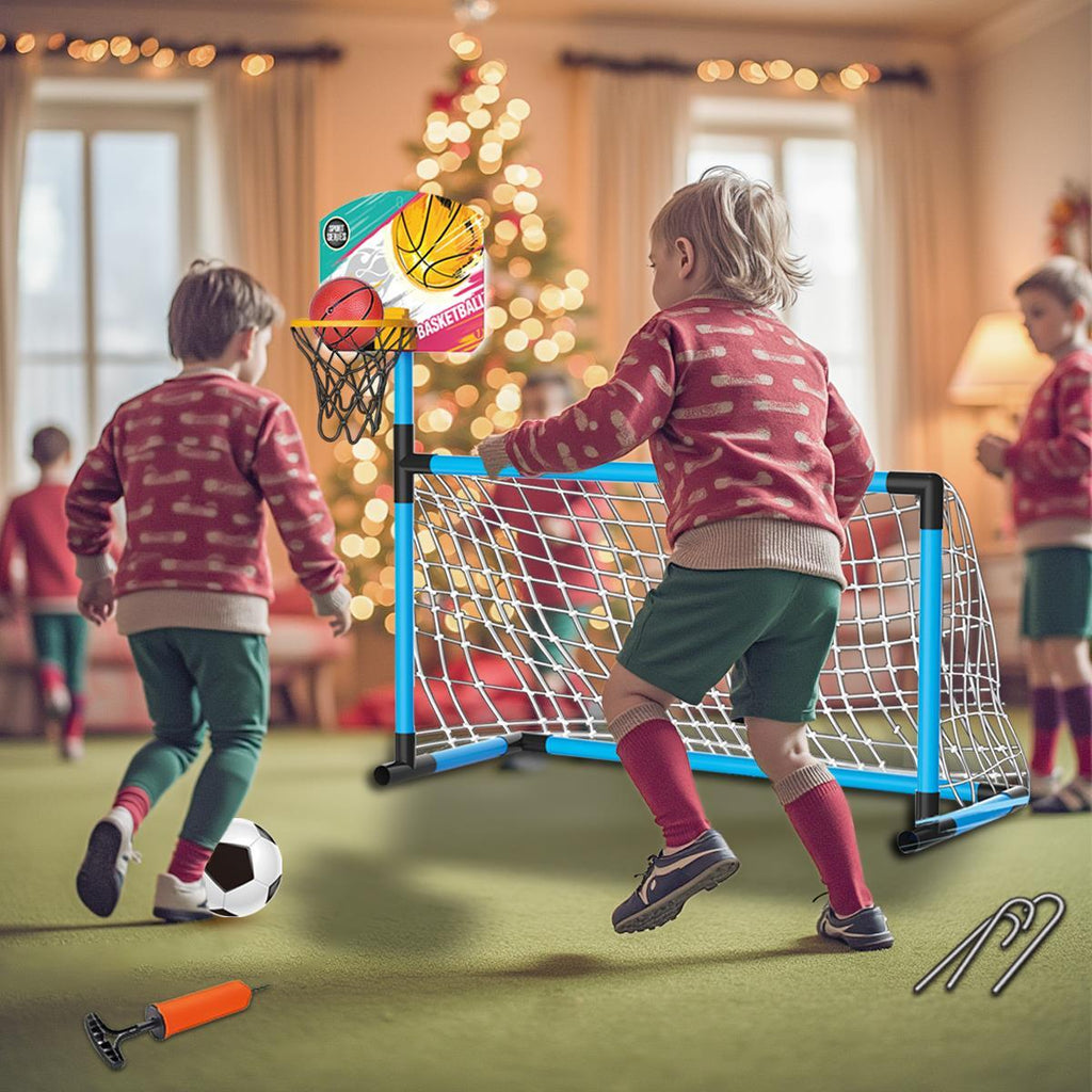 Football Goal Basketball Hoop Stand 2In1 Sports Kids Soccer Portable Fun Games