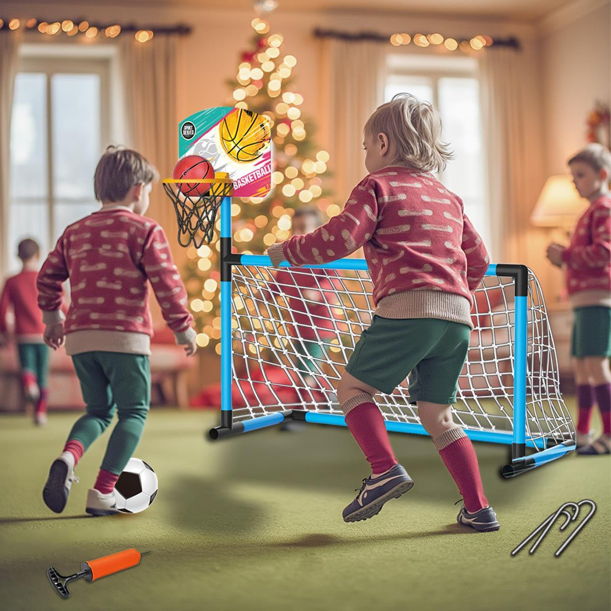 Football Goal Basketball Hoop Stand 2In1 Sports Kids Soccer Portable Fun Games