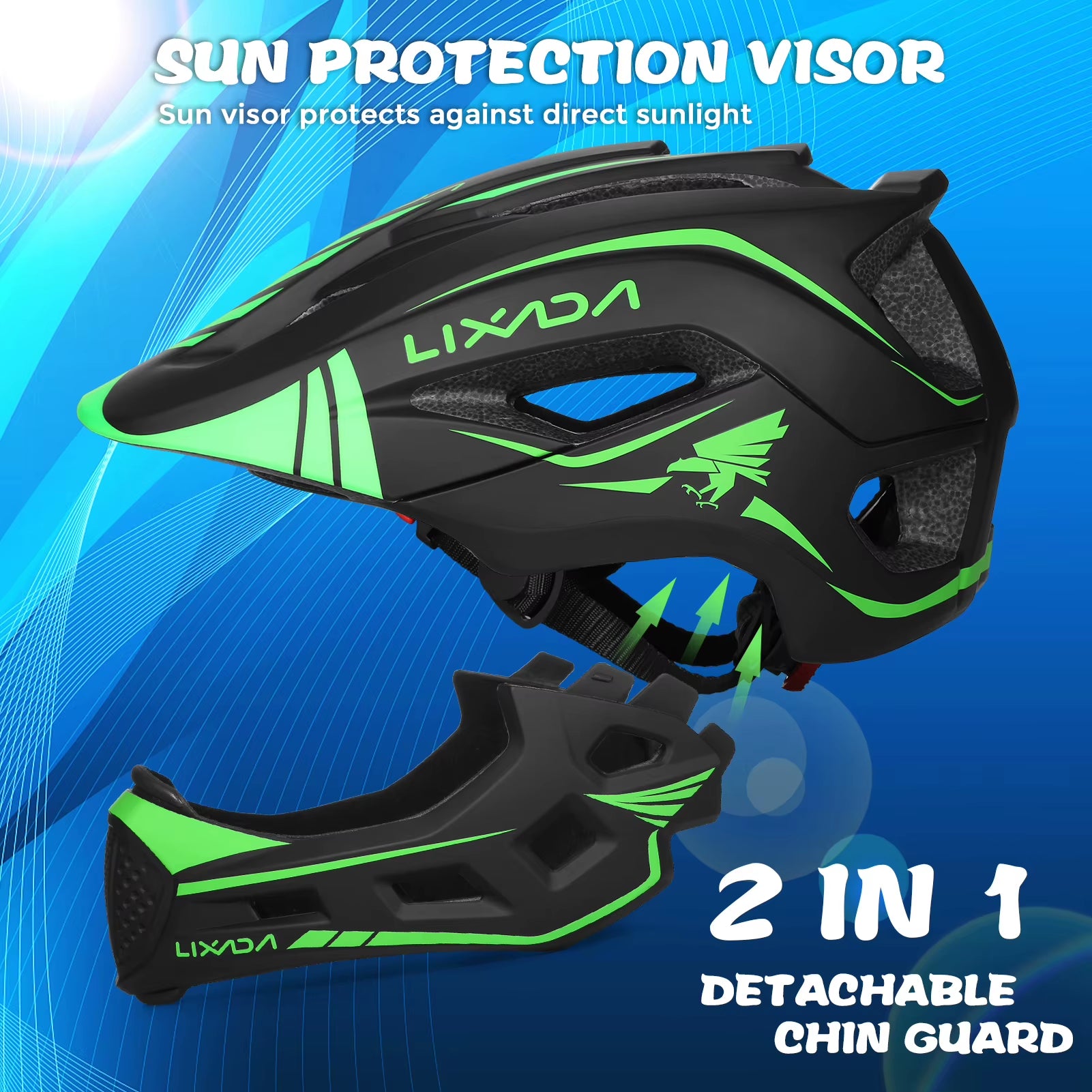 Lixada Kids 2-In-1 Detachable Full Face Helmet Children Sports Safety Bike Helmet Protective Gear Kids Helmet Cycling Helmet