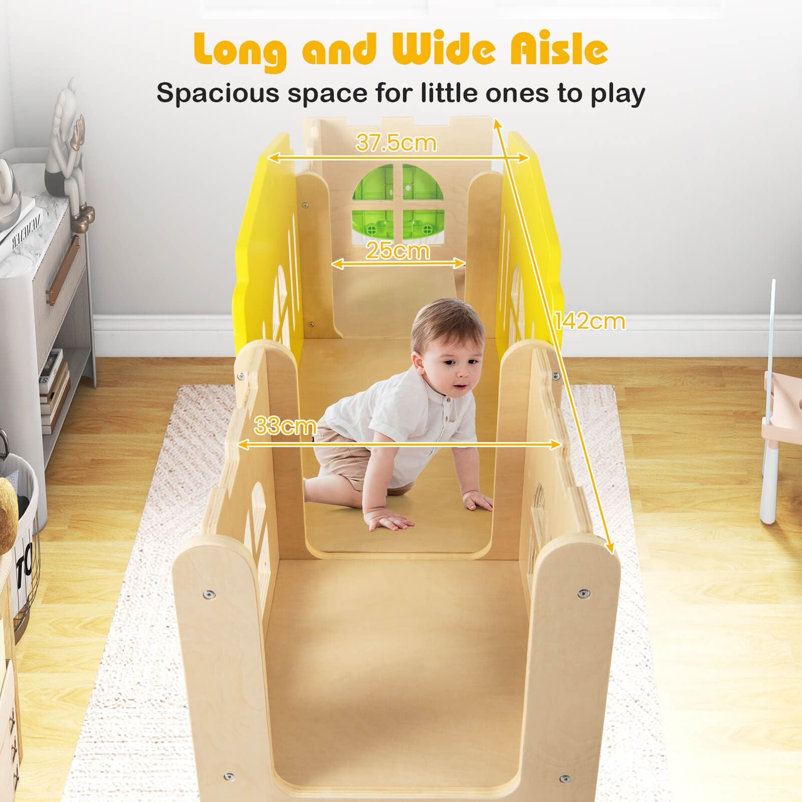 7-In-1 Toddler Slide Set with Ladder and Long Aisle Wooden Playground