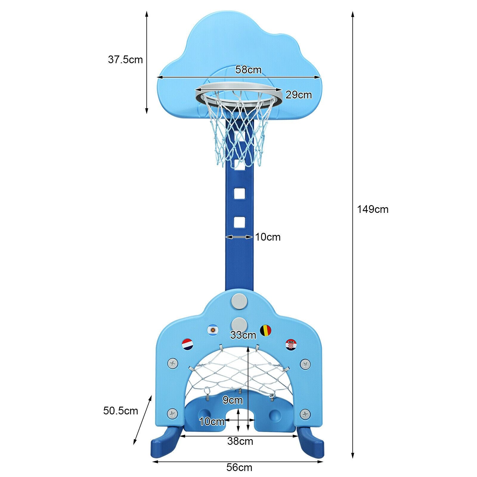 3-In-1 Toddler Basketball Hoop Set Stand with 5 Adjustable Height Levels